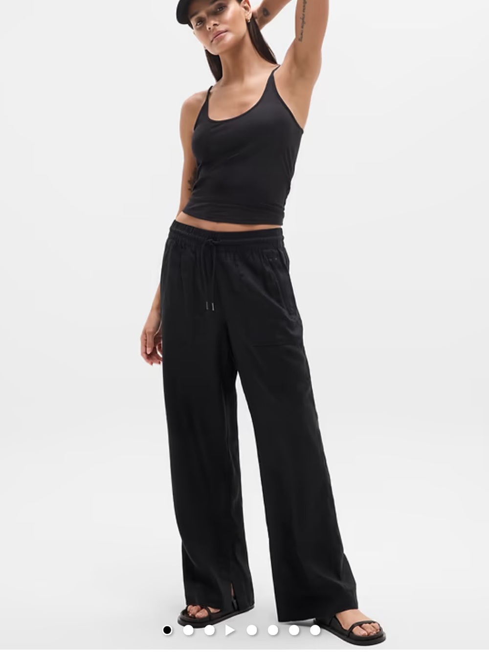 Athleta Retreat Linen High Rise Wide Leg Pants pull on elastic waist small new